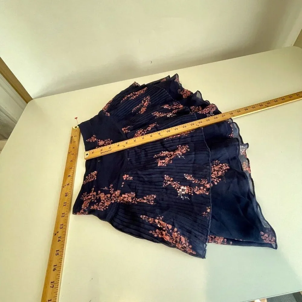 Derek Lam 10 Crosby‎ Pleated Mini Floral Skirt Womens 00 Navy Blue Tiered NEW